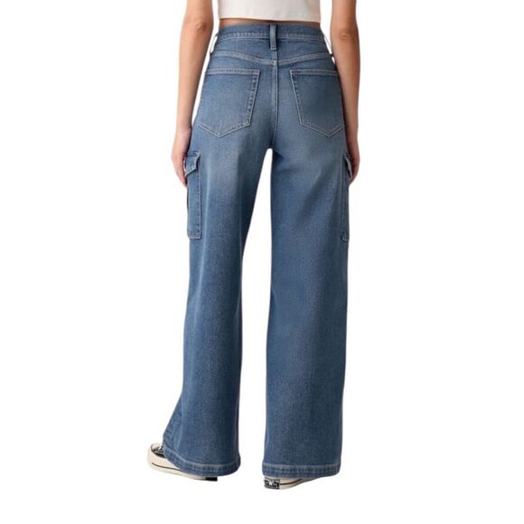 Gap High Rise Stride Wide Leg Cargo Jeans Light Wash Size 27 (4) - Picture 2 of 13